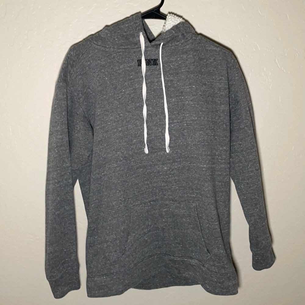 Victoria's Secret Pink Women's Gray Sherpa Camo Logo Pullover Hoodie Size XS